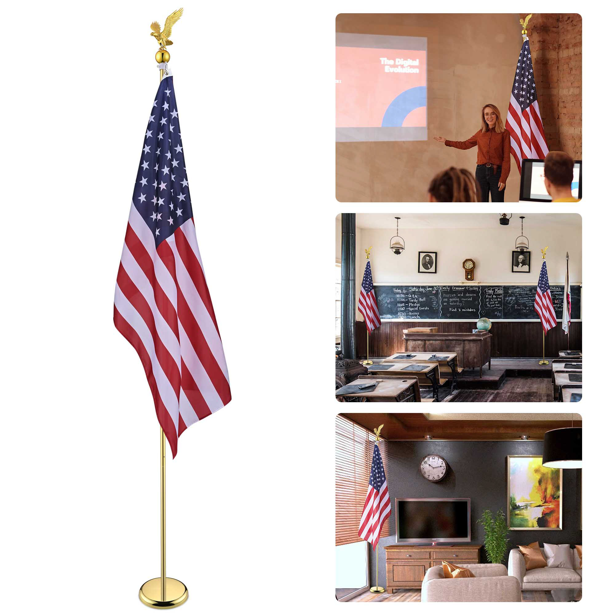 Aplus Indoor Flag Pole Kit Eagle Topper with Base US Flag Office School - Picture 7 of 16