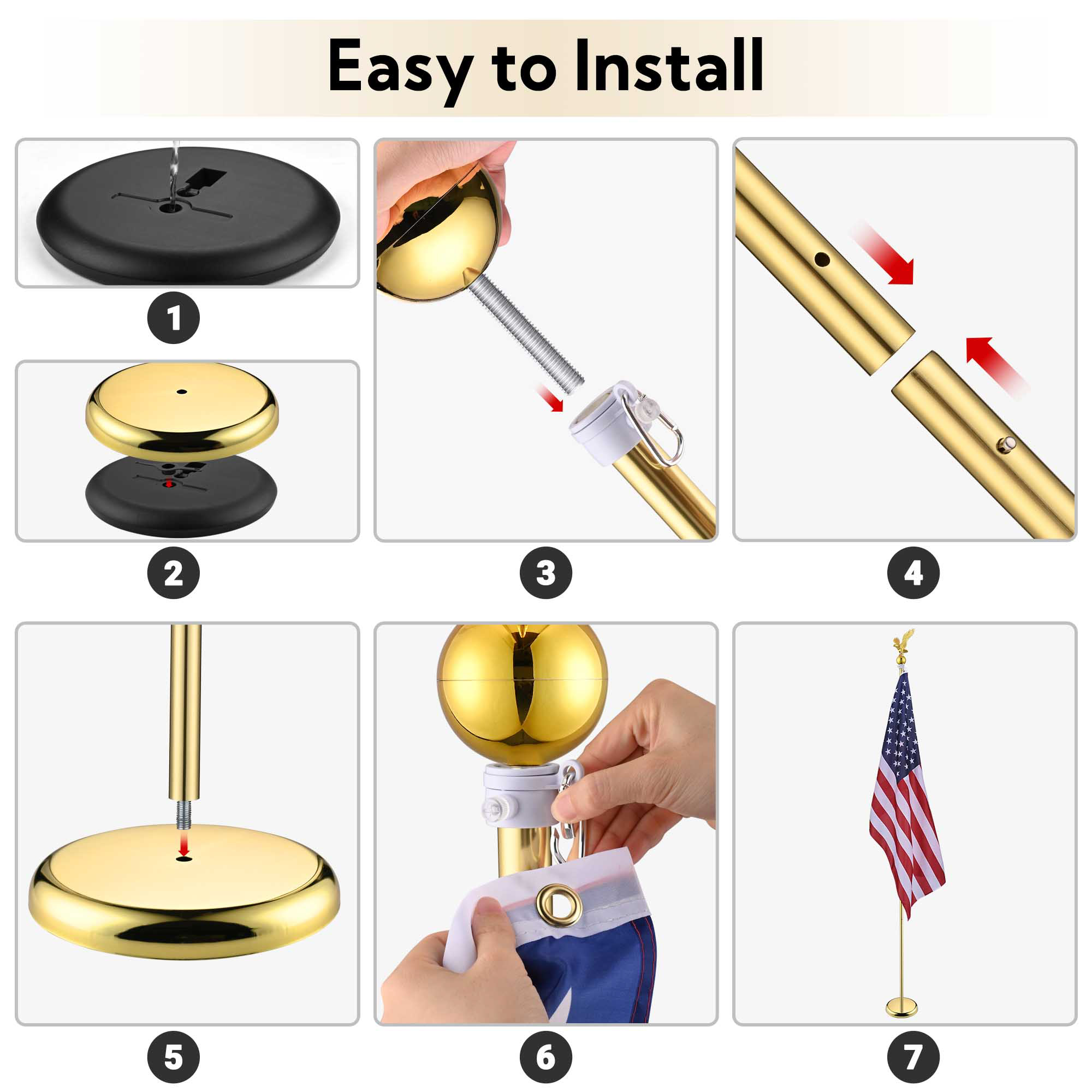 Aplus Indoor Flag Pole Kit Eagle Topper with Base US Flag Office School - Picture 11 of 16
