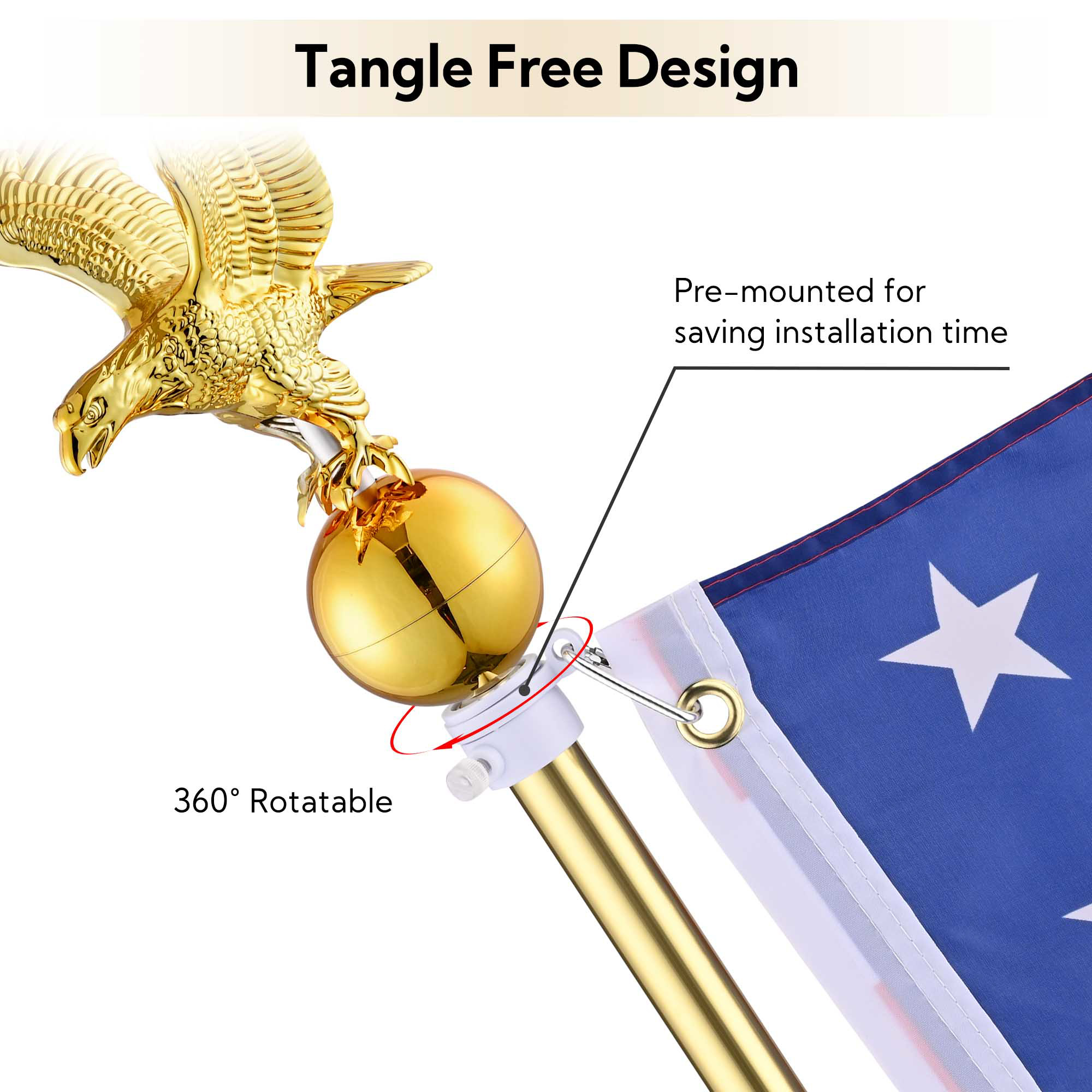 Aplus Indoor Flag Pole Kit Eagle Topper with Base US Flag Office School - Picture 10 of 16
