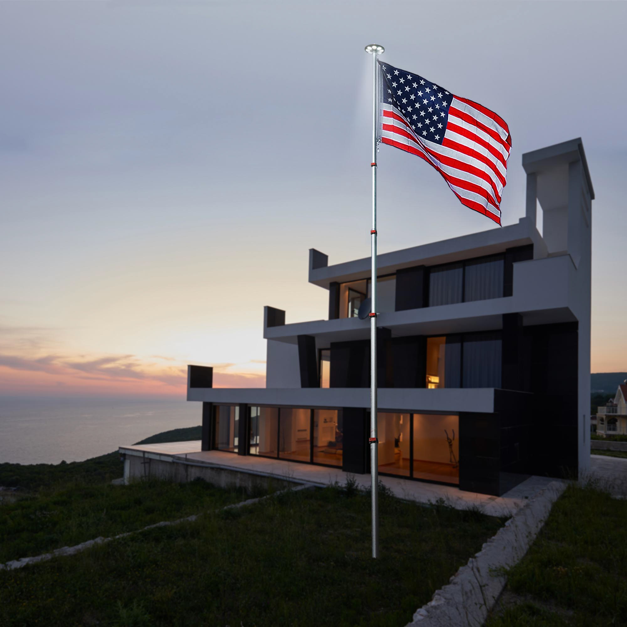 Apluschoice EZ GO Aluminum RV Flag Pole Kit with Solar Light for Camping - Picture 12 of 25