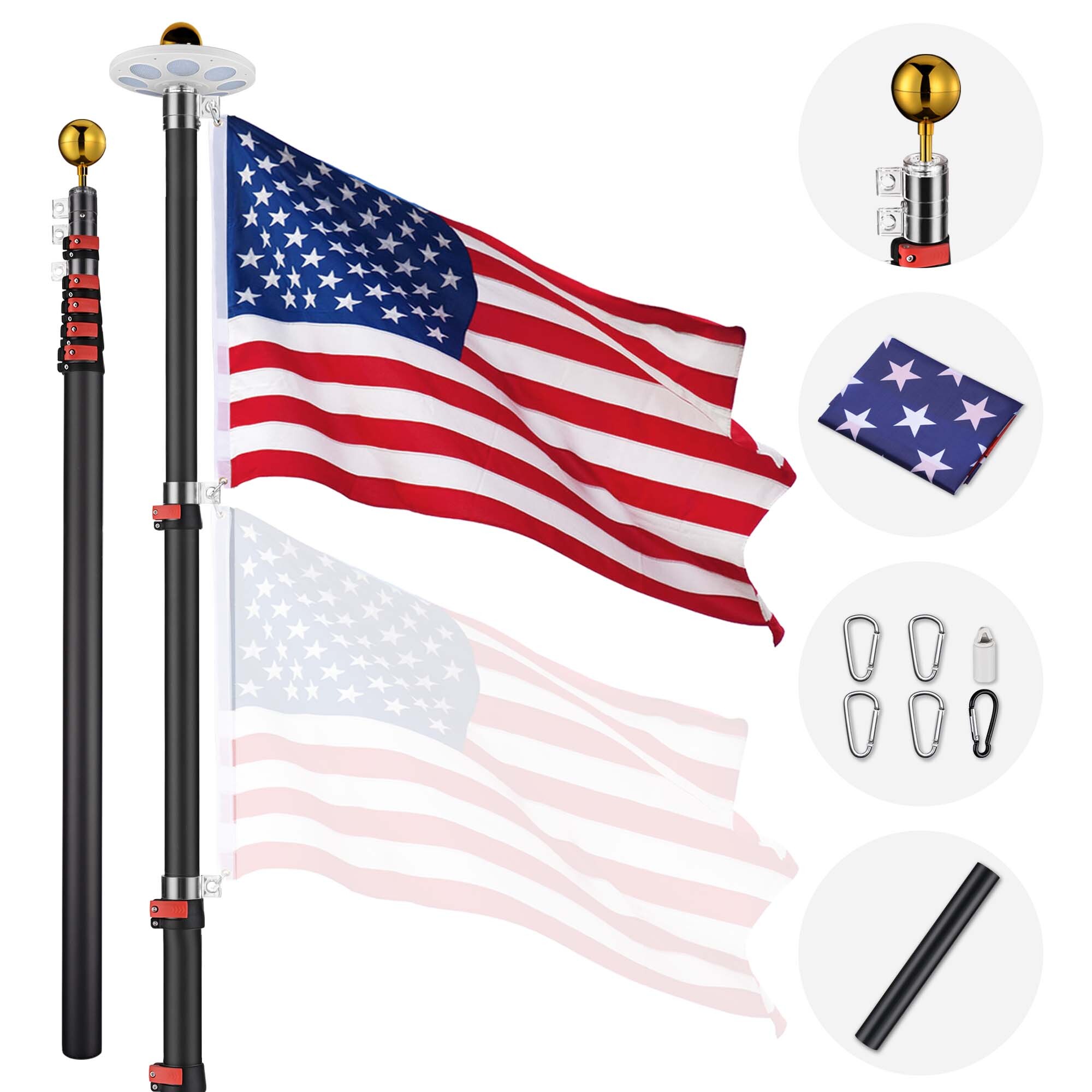 Apluschoice EZ GO Aluminum RV Flag Pole Kit with Solar Light for Camping - Picture 6 of 25
