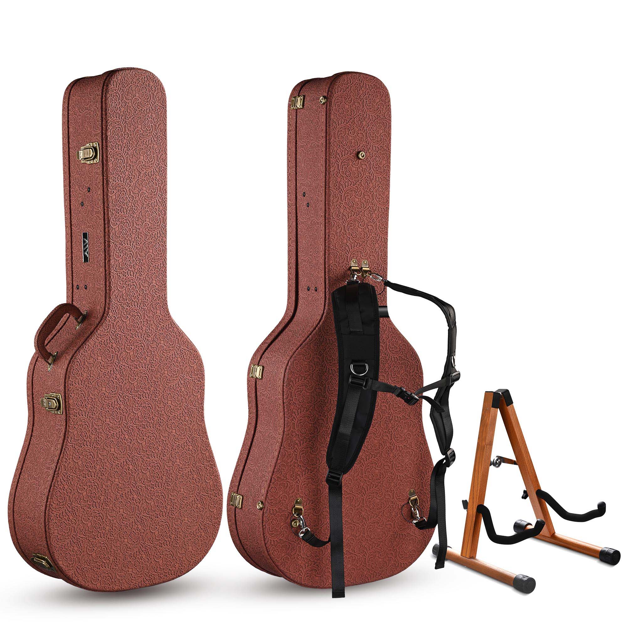 Xcceries Acoustic Guitar Hard Case with Stand Backpack Strap Rococo Burnt Sienna