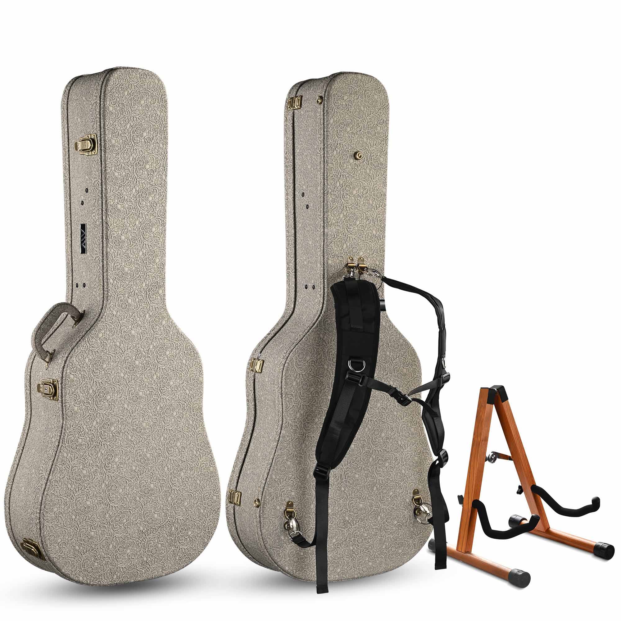 Xcceries Acoustic Guitar Hard Case with Stand & Backpack Strap Rococo GainsBoro