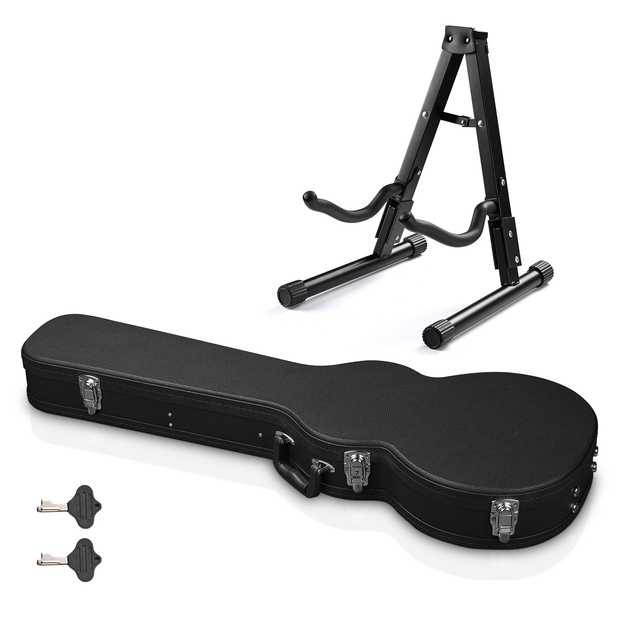 Xcceries Electric Guitar Hard Case for LP Style w/ Folding Guitar Floor Stand