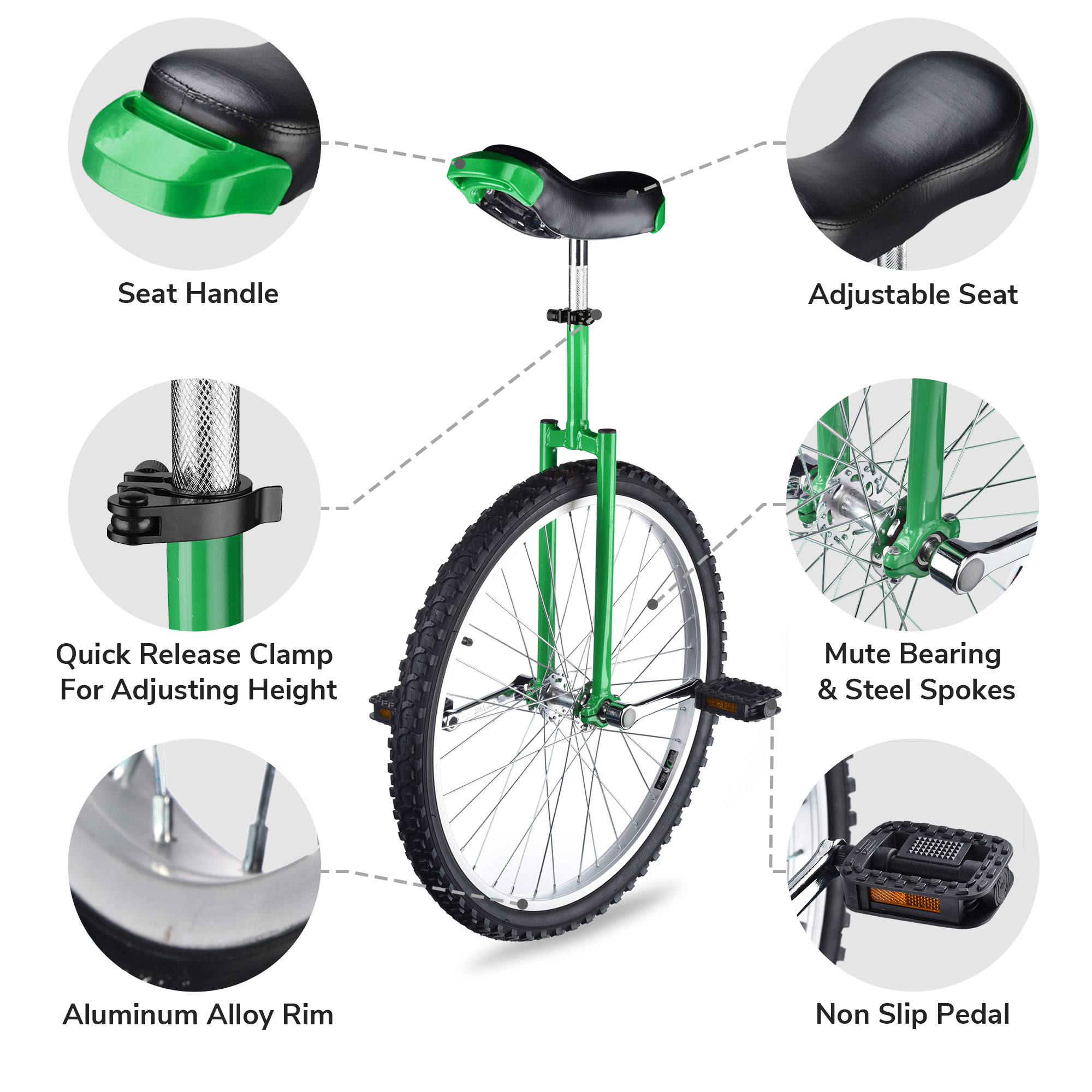 AplusChoice 24 Inch Unicycle – Skidproof Tire, Adjustable Seat – Adult Circus Bike